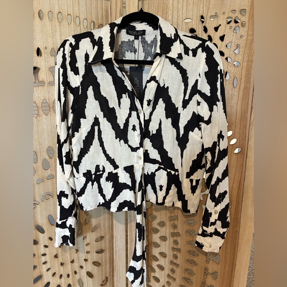 Rachel Zoe Black and White Abstract Button-Down Shirt  (NWT)
